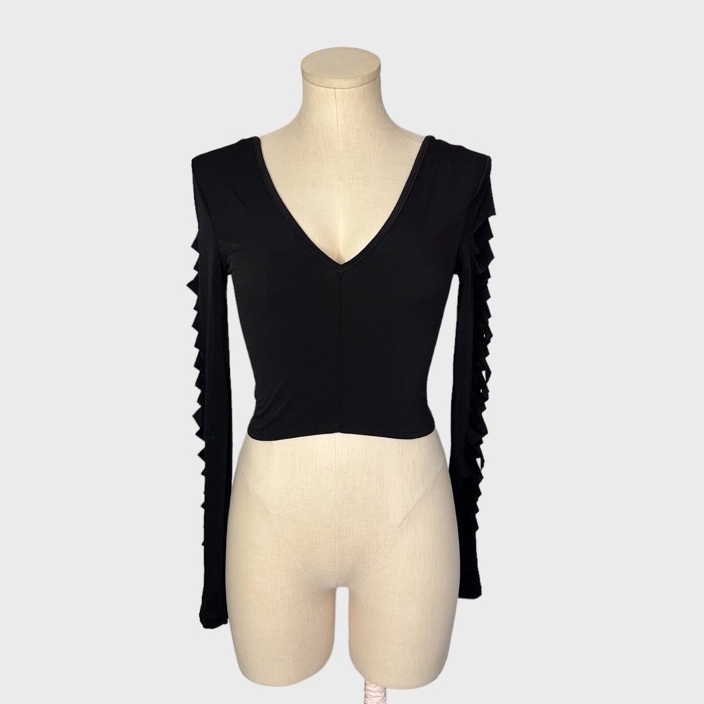Body Central V-Neck Crop Top with Cutout Sleeves